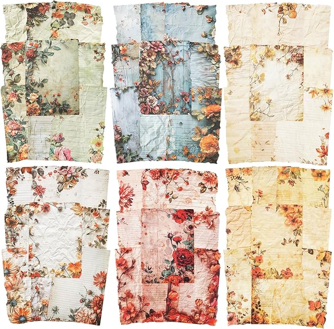 Autumn-Themed Vintage Scrapbook Paper Set, 180 PCS Floral Craft Paper Kit with Glue Tape for Journaling, Scrapbooking, DIY Crafts, and Art Supplies