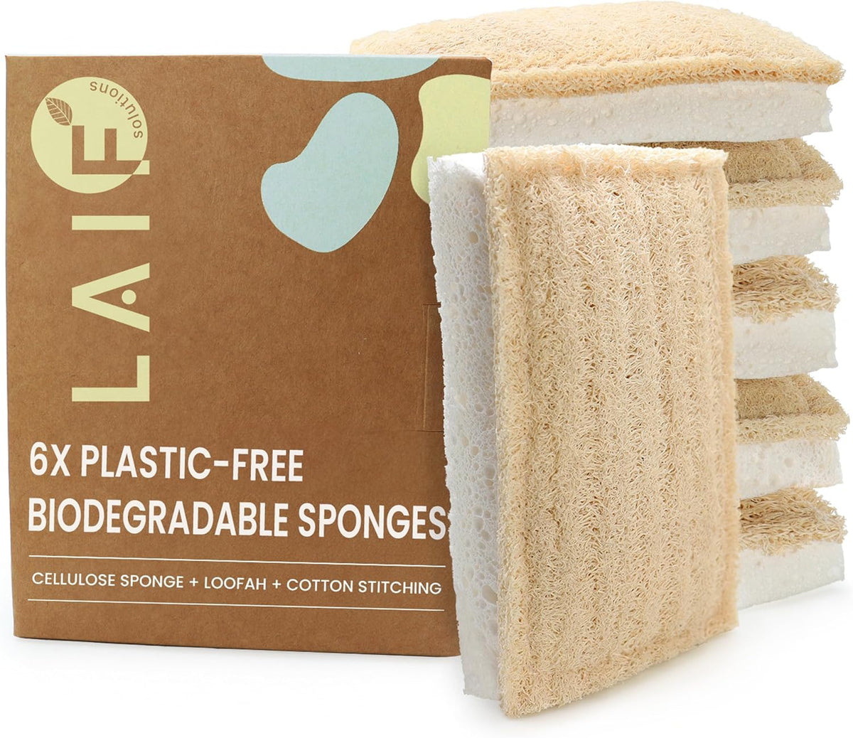 Natural Kitchen Sponges – Eco-Friendly, Compostable Dish Sponges – Loofah & Cellulose Scrubbers – Plastic-Free, Zero-Waste, Biodegradable – Durable, Non-Scratch – Pack of 6