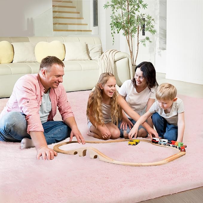 Ultra Soft Rug for Living Room, 4X6 Fluffy Shag Area Rug for Bedroom, Modern Shaggy Carpets Fuzzy Rug for Teens Dorm Nursery Home Decor Aesthetic, Upgrade Anti-Skid Durable, Pink