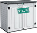 YITAHOME Outdoor Horizontal Storage Sheds w/o Shelf, 35 Cu Ft Lockable Resin Waterproof Shed, Ideal for Garden Tools, Easy to Assemble, Light Gray