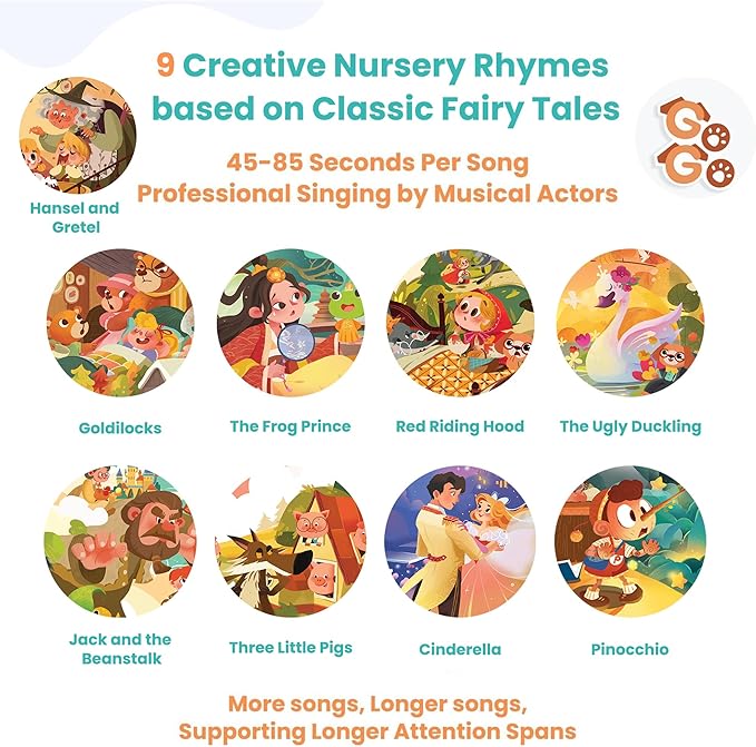 GO GO 9 Fairy Tale Songs: Interactive Sound Book, Musical Books for Toddlers 1-3, Talking Books for Toddlers 1-3, Music Books for Toddlers 1-3, Baby Music Book, Sing Along Books, Baby Book with Sounds