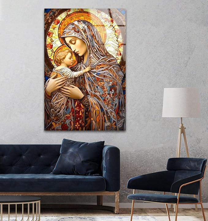 My Photostation.com 18Wx28H'' Jesus and Virgin Mary Glass Wall Art Tempered Glass Printing Wall Decor Large Wall Art Wall Hangings