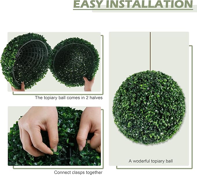 Ogrmar 2 PCS 13.7 inch 2 Layers Artificial Plant Topiary Ball Faux Boxwood Decorative Balls for Backyard, Balcony,Garden, Wedding and Home Décor (13.7 Inch)