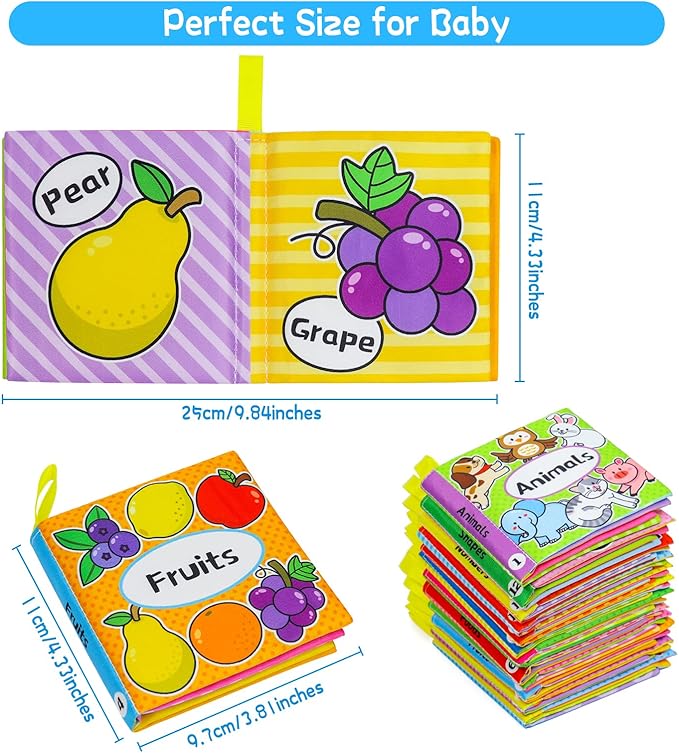 OKOOKO 12PCS Soft Baby Books, Soft Cloth Books, Bath Toys, Crinkle Washable Non-Toxic Early Education Preschool Learning Toy for Newborns Babies Infants Toddlers Kids