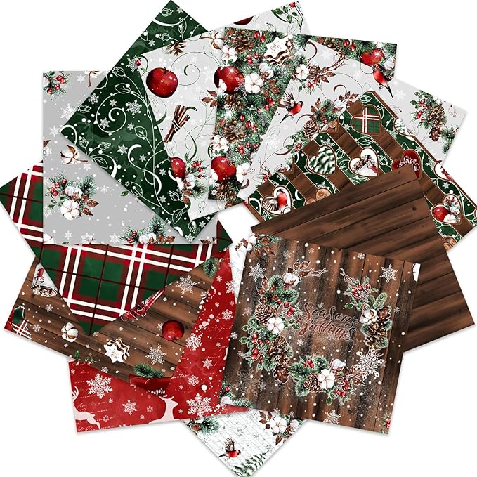Christmas Scrapbook Paper 12×12,Merry Christmas Tree Deer Patterned Paper,24 Sheets Double-Sided Wooden Scrapbooking CardStock Papers Pad for Holiday Cardmaking DIY Origami Papers.