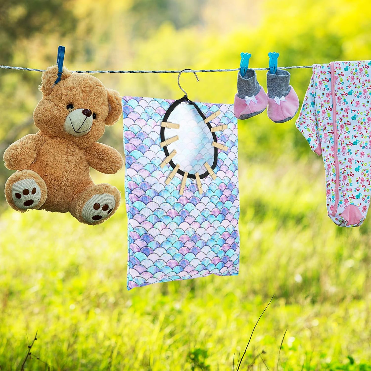 2 Pcs Summer Clothes Pin Bag Mermaids Clothespin Bag Holder Clothespin Holder 15 X 11 Inch Clothes Pin Hanging Bag Clothespin Bag for Clothesline Outdoor Outside Wardrobe and Laundry Room