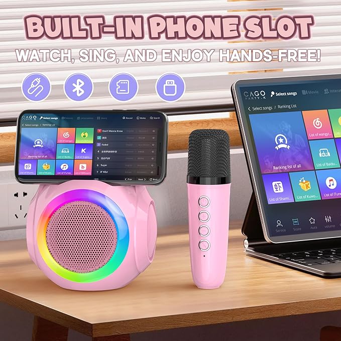 Hockvill Mini Karaoke Machine for Kids with Microphone, Bluetooth Toddler Karaoke Toy with LED Lights, Rechargeable Portable Speaker for Girls & Boys Ages 3-10, Children’s Day & Birthday Gift Ideas