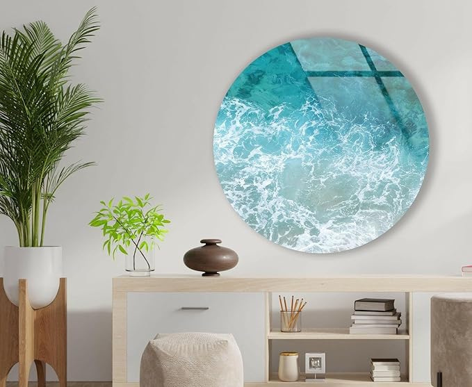 My Photostation.com 24''(60cm) Diameter Sea Waves Round Glass Wall Art Tempered Glass Printing Wall Decor Large Wall Art Wall Hangings