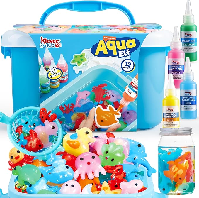 Klever Kits Water Gel Kit, Magic Fairy Water Gel Toy Kit with 10 Gels, 12 Molds, Preserving Bottle for Presents, Party Favors, Birthday Gifts, Arts & Crafts DIY STEM Kits for Kids