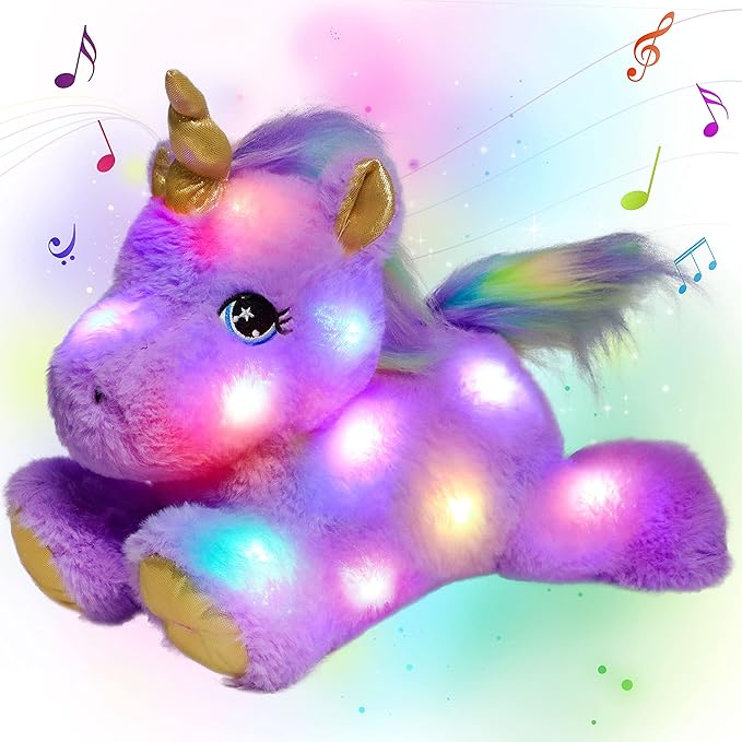 Cuteoy Glowing LED Light-up Purple Unicorn Nightlight Toys Musical Plush Stuffed Animal Singing Lullabies Birthday Christmas Plushies Gifts for Kids Boys Girls,13"
