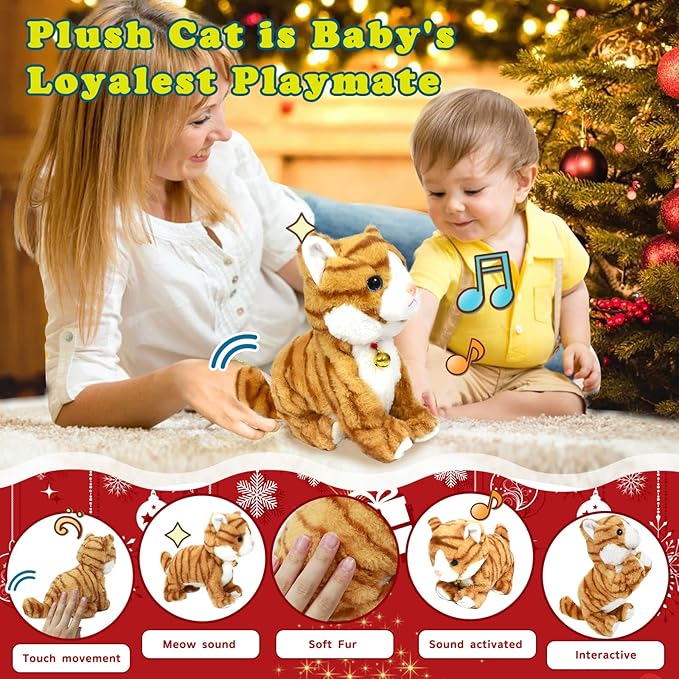 Interactive Plush Toys, Stuffed Toy, Stuffed Animal Toy, Walking Toys, Light Irradiative Sound Control Electronic Cats Robot Pets Gift for Children