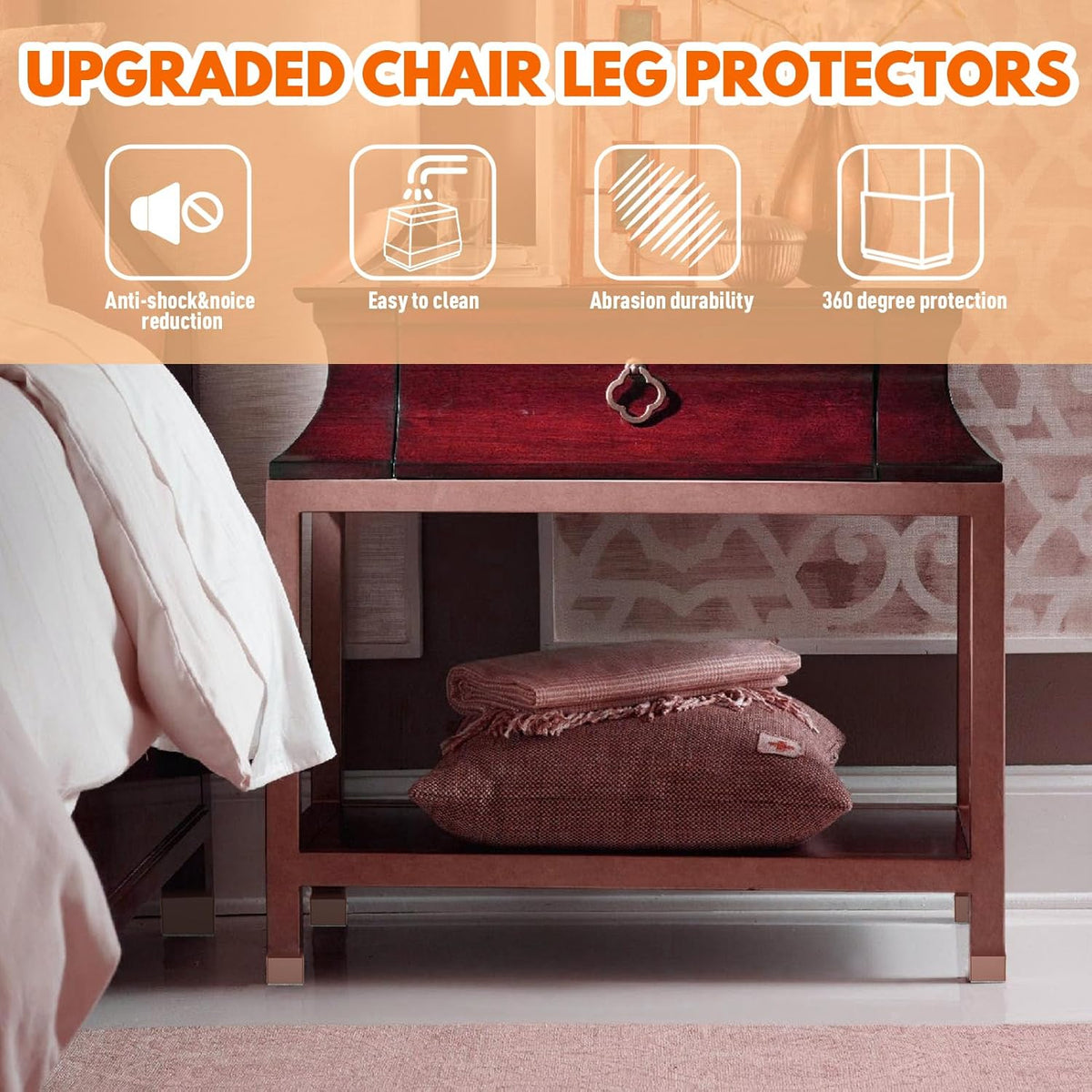 Rectangle Chair Leg Protectors for Hardwood Floors,16 PCS Silicone Covers to Protect Wood Tile Floors Felt Pads Furniture Leg Caps Reduce Noise. Easy to Move.(Brown,0.75 x 1 Inch,Rectangle)