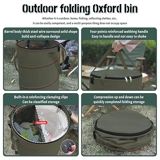 Pop up Camping Trash can with lid,Collapsible 24 Gallons Trash can with Sorting Clips,Garden Garbage Bag with Lid,Lawn and Leaf Bags - Reusable Yard Waste Bags (Green)