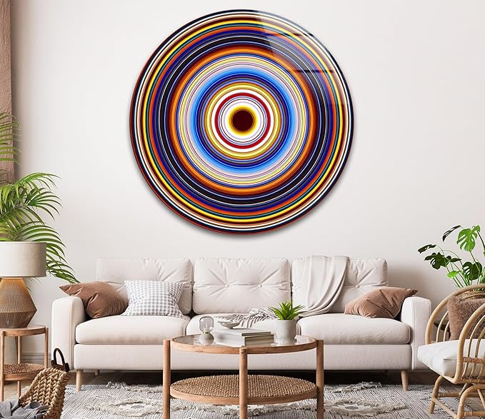 My Photostation.com 24''(60cm) Diameter Colorful Concentric Circles Round Glass Wall Art Tempered Glass Printing Wall Decor Large Wall Art Wall Hangings