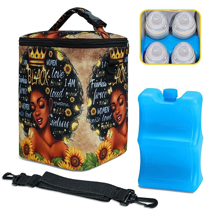 Breastmilk Cooler Bag with Ice Pack Fits 4 Baby Bottles Up To 9 Ounce Insulated cooler Bag Breast Milk Cooler on the Go with Strap Baby Bottle Cooler Bag for Nursing Mom Daycare or Travel