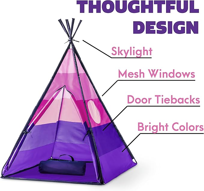 USA Toyz Happy Hut Teepee Tent for Kids - Indoor Pop Up Teepee Kids Playhouse Tents for Boys, Girls, Toddlers with Portable Storage Bag (Pink)