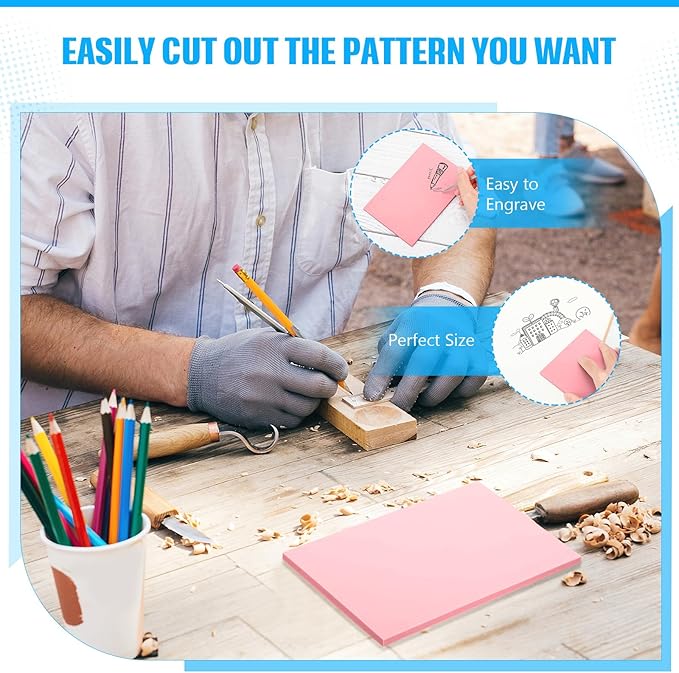 4 Pcs 4" x6“ Pink Rubber Art Soft Linoleum Carving Block, Rubber Crafts Linocut Block for Printmaking,Stamp Carving Block