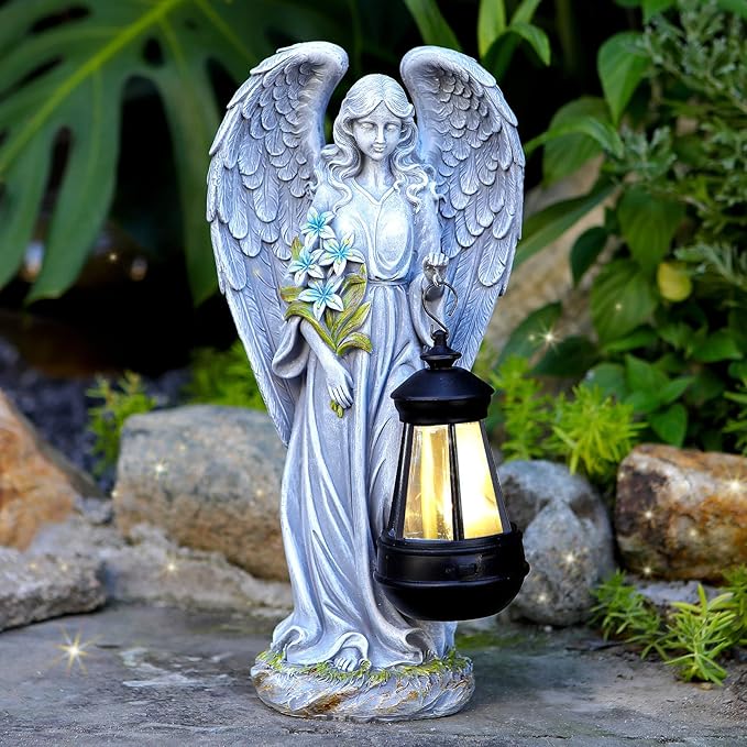 Solar Angel Outdoor Garden Decor Statues – 13.2 inches Solar Outdoor Sculptures for Outside Yard Art Patio Balcony Front Lawn Ornaments Gifts for Mom Grandma Women