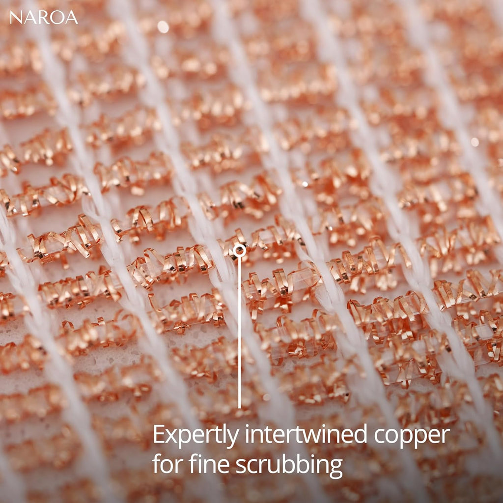 Naroa Copper Scrubbing Pads 3 Pack | 2-Ply Non-Abrasive Metal Mesh Scrubber | Reusable Copper Cleaning Cloth for Stainless Steel, Pots, Pans, Cast Iron | Kitchen Supplies Dishwashing Tools