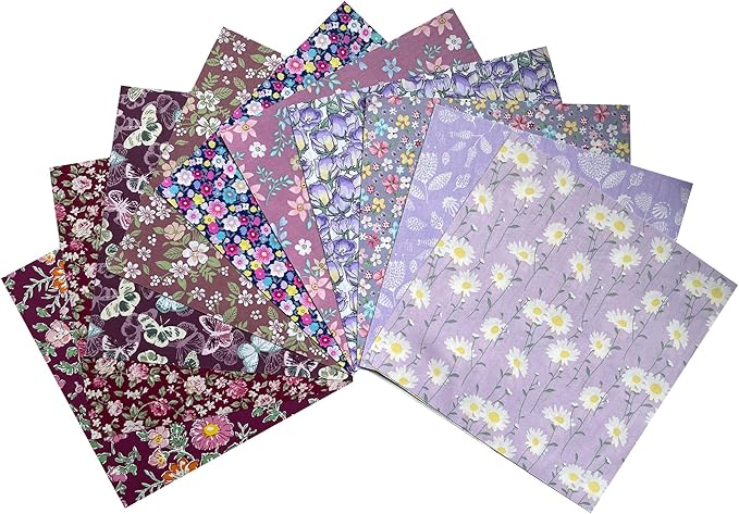 HANPATQUI 50PCS 8 x 8 inch Purple Printed 100% Cotton Fat Quarters Fabric for Sewing and Quilting Bundles Precut Fabric Square for DIY Craft Patchwork