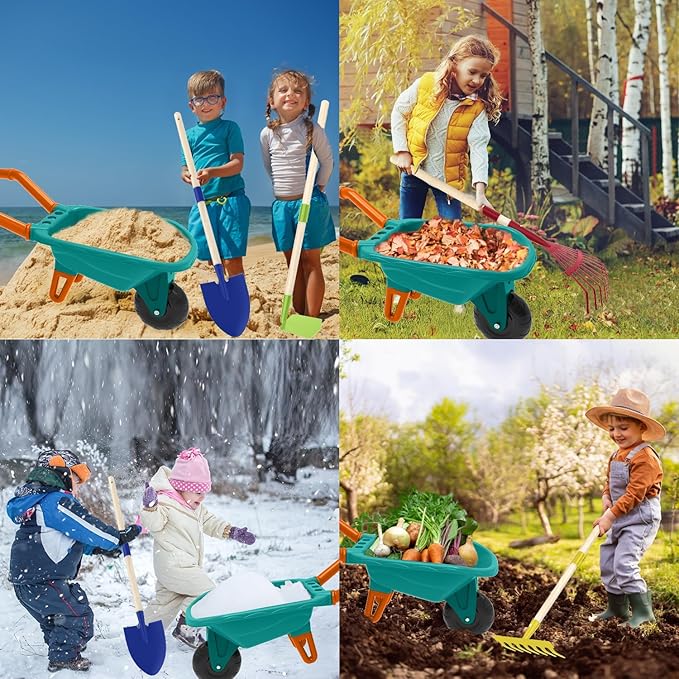 Kids Gardening Tools Outdoor Toys Set Backyard Play with Wheelbarrow Educational STEM Learning Pretend Toys Outdoor Indoor for Toddlers Kids Boys Girls