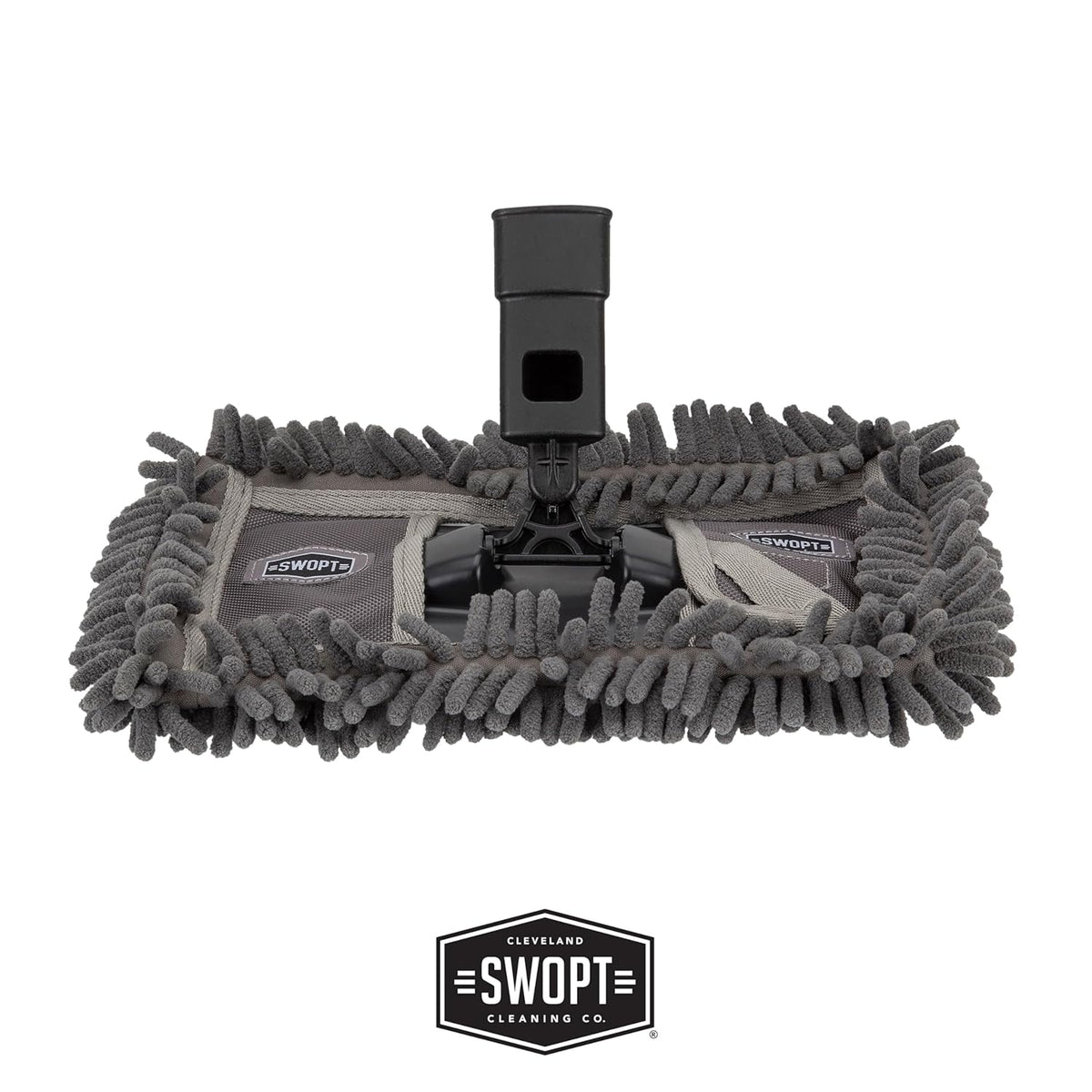 SWOPT Angled Broom Head + 12” Dust Mop Head + Plastic Dustpan – Multi-Surface Cleaning Kit Interchangeable with All SWOPT Cleaning Products for More Efficient Cleaning and Storage
