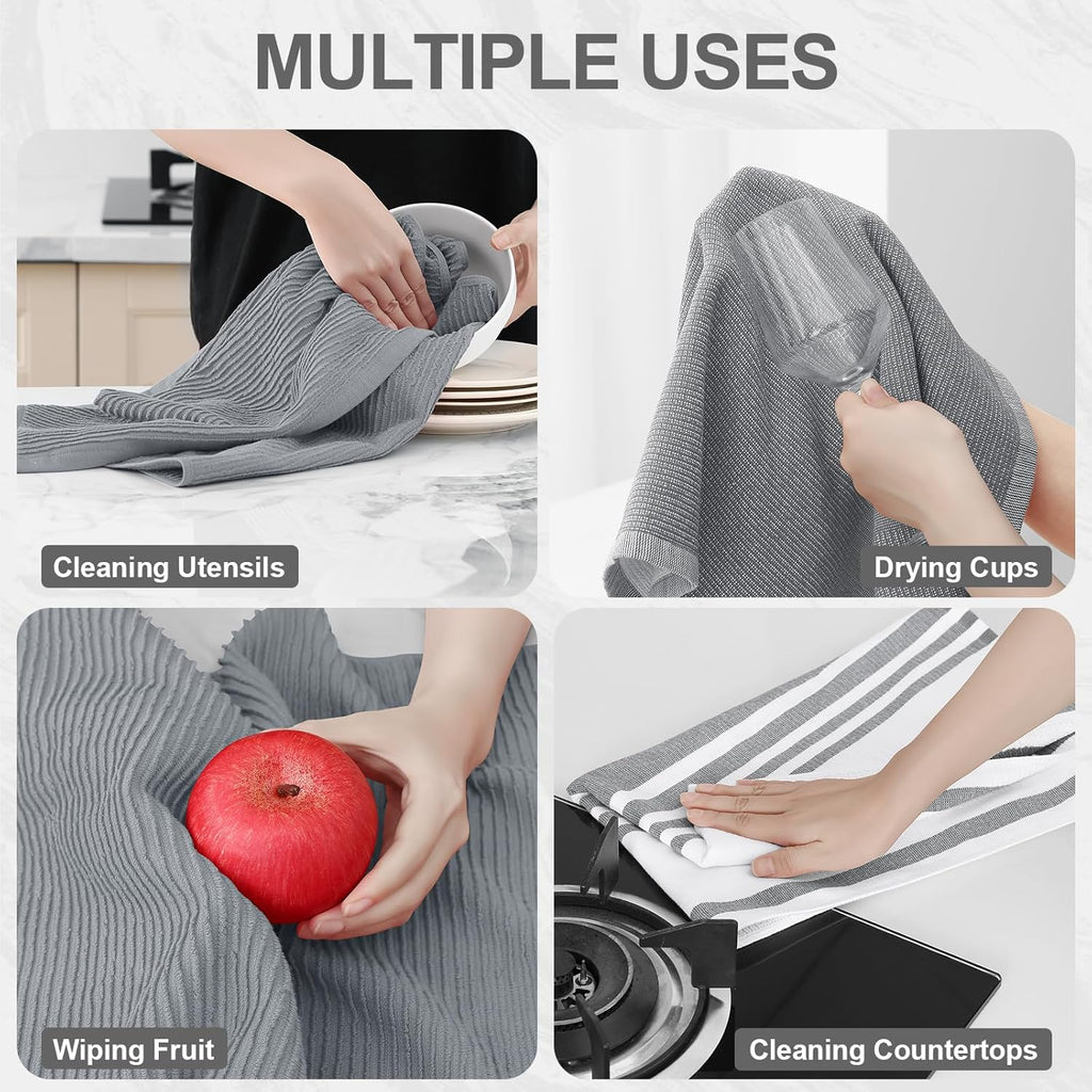 Homaxy Premium Kitchen Towels(18”x 28”, 12 Pack), Large Cotton 380 GSM Kitchen Hand Towels, Soft and Absorbent Terry Dish Towels, Multipurpose Tea Towel Set with Hanging Loop, Grey
