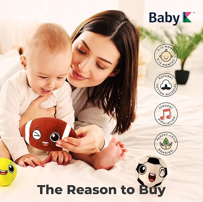 My First Sports Bag with 5 Plush Sports Balls - Rattle Ball with Sound - Sensory Toys for 1 Year Old - Toys for Toddler - Rattles Gift for 1 Year Old