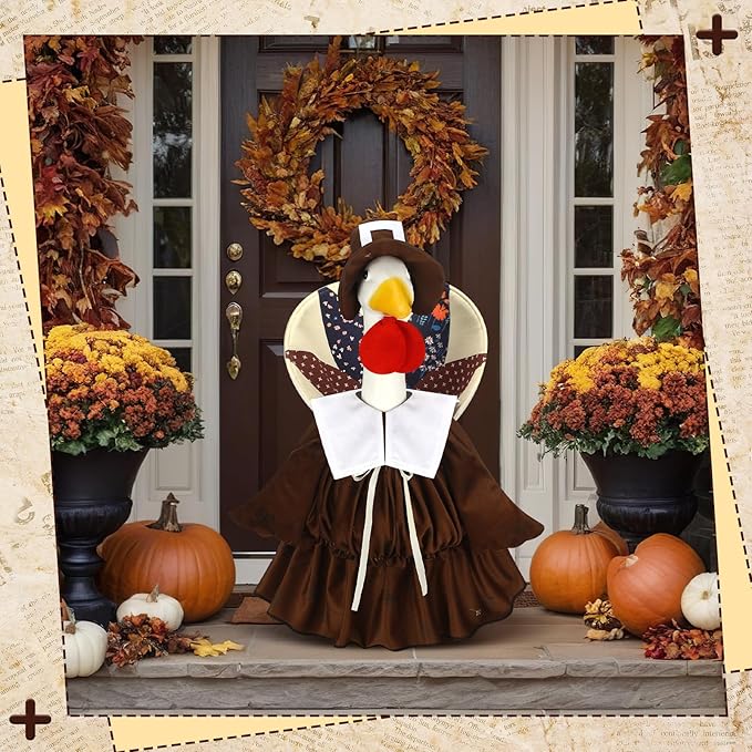 Suzile Thanksgiving Goose Outfit Dresses Clothes for 23" High Cement or Plastic Porch Goose Costume for Yard Lawn Outdoor Garden Patio Statue Xmas Santa Holiday Decor