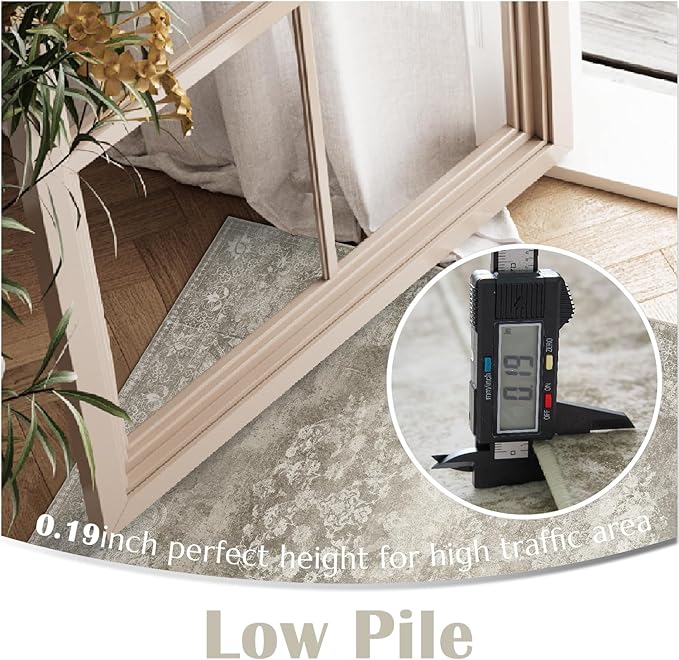 jinchan Washable Area Rug 3x5 Entryway - Soft Distressed Vintage Floral Indoor Bedroom Rug Faux Wool Low Pile Small Oriental Accent Carpet for Kitchen,Entrance,Bedside,Dining Room(Brown,3'x5')