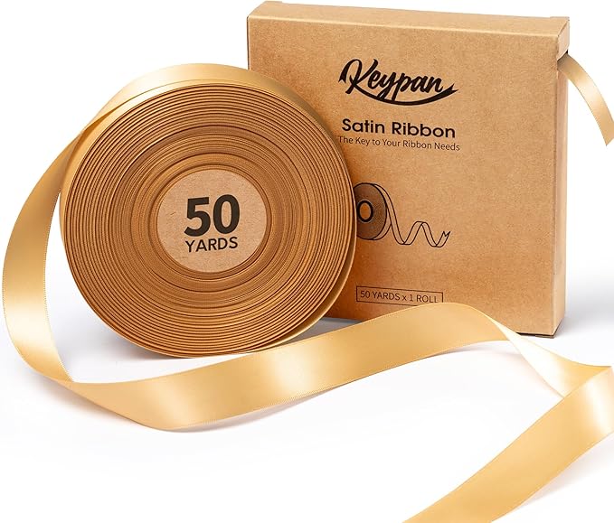 Champagne Satin Ribbon 7/8 Inch 50 Yards Double-Faced Polyester Ribbons for Hair Bows Gift Wrapping Crafts Floral Bouquet Wedding Invitations