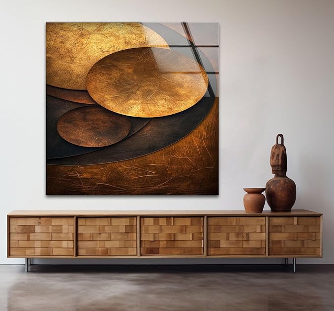 My Photostation.com 27Wx43H'' Bronze Art Deco Geometric Motifs Glass Wall Art Tempered Glass Printing Wall Decor Large Wall Art Wall Hangings