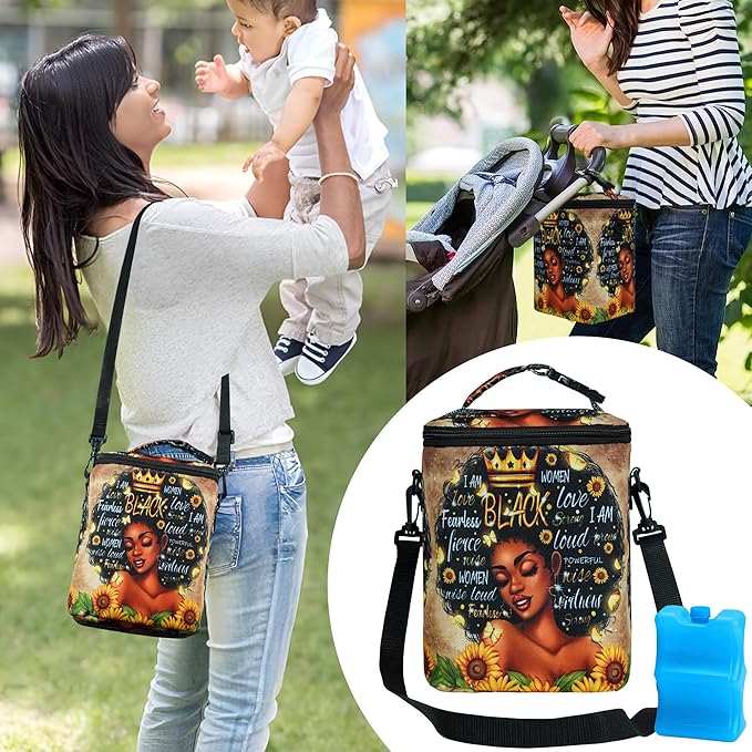 Breastmilk Cooler Bag with Ice Pack Fits 4 Baby Bottles Up To 9 Ounce Insulated cooler Bag Breast Milk Cooler on the Go with Strap Baby Bottle Cooler Bag for Nursing Mom Daycare or Travel