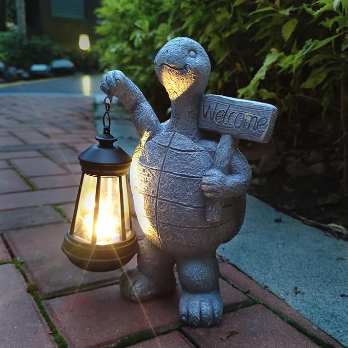 Sea Turtle Solar Garden Statues,Resin Sea Turtle Figurine Decorations with Solar Lights Lantern, Outdoor Figurines Lawn Garden Statue Decor Art for Lawn,Yard, Balcony Ornament.