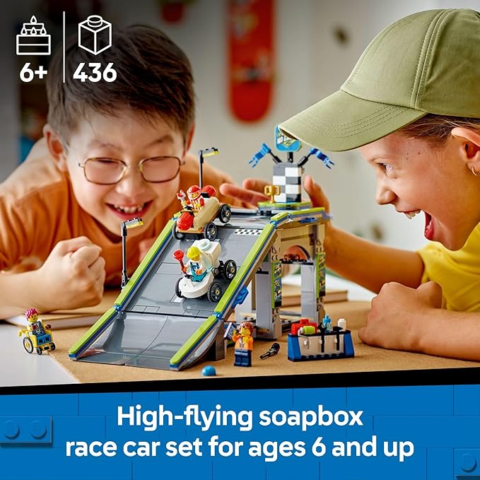 LEGO City No Limits: Race Car Ramp Track Toy - Building Toy for Kids, Boys and Girls, Ages 6+ - Soap Box Car Ramp for Racing with 2 Cars, 4 Minifigures, and Buildable Ramp - Gift Idea - 60460