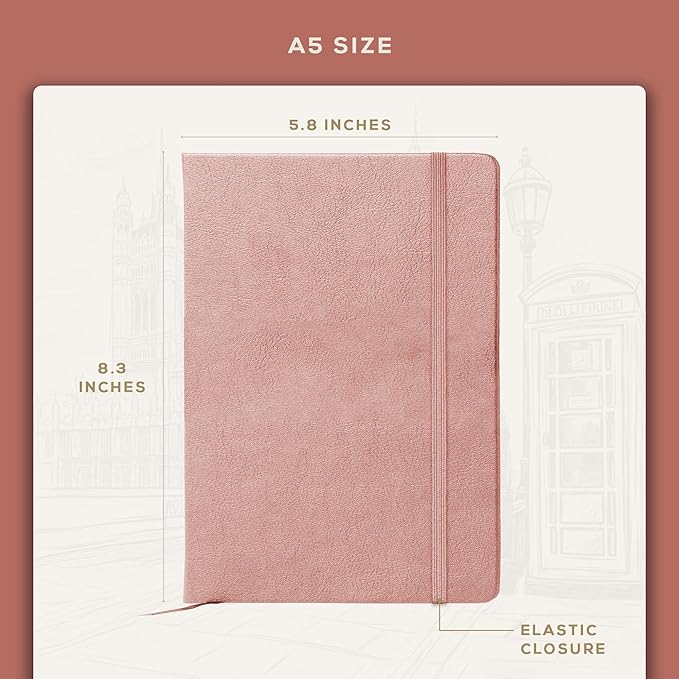 Beechmore Books A5 Sketch Book – 5.8"x8.3" Premium Vegan Leather Hardcover Sketchbook, 96 Thick 300gsm Perforated Ivory Pages, Ideal for Sketching, Watercolor & Mixed Media, Includes Back Pocket