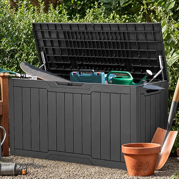 YITAHOME 100 Gallon Outdoor Storage Box, Large Water Resistant Resin Deck Box, Indoor Outdoor Lockable Storage Container for Patio, Garden, Cushions, Tools, Equipment (Dark Gray)