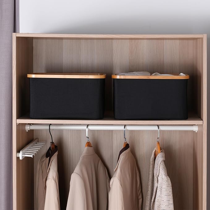 efluky Storage Baskets for Organizing, Fabric Storage Bins with Bamboo Handles, Collapsible Storage Baskets for Shelves and Closet (Black, 16.2'' x 13'' x 9.1'')