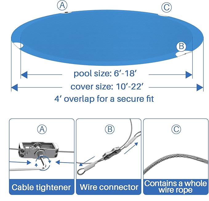 ECOOPTS 11 ft Round Pool Cover for Above Ground Pools, Swimming Pool Cover Protector Winter Safety Cover (Blue)
