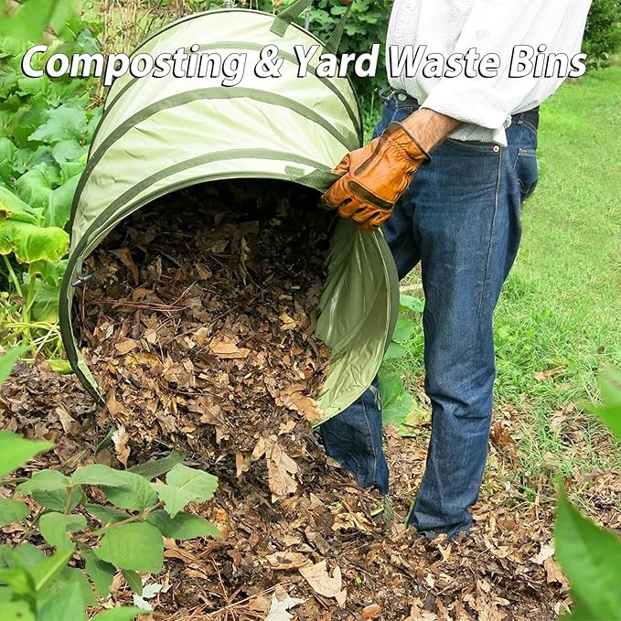 YUDI & GARDEN 45 Gallon Hard Bottom Collapsible Garden Bag｜Collapsible Trash Can｜Camping Trash Can, for Collecting Weeds or Party and Yard Waste