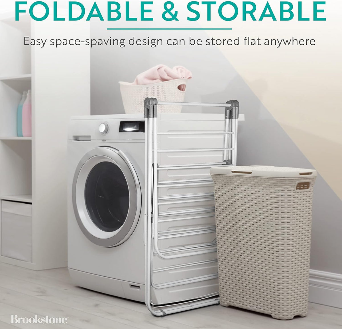 Brookstone – Extra Large – Double Spaced - 2 Tier Collapsible Clothes Drying Rack, Indoor/Outdoor Folding Hanging Garment Stand [NO Assembly - Ready Out of The Box]