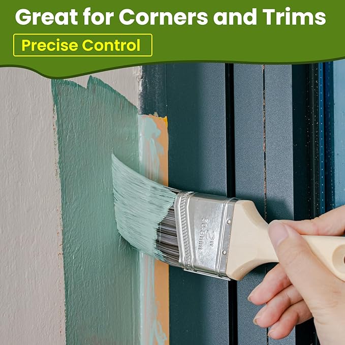 Paint Brushes, 2 Inch, 2 Pack, Angled Brushes with Short Handle, Shortcut Paintbrush for Paints and Stains, Small Paint Brushes for Walls, Furniture, Cabinets and Home Improvement