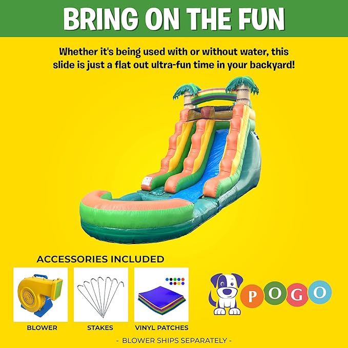 Inflatable Water Slides for Kids - Backyard Inflatable Water Slides with Splash Pool - Tropical Complete with Blower, and Stakes - 25.5' x 9' - 15' Tall
