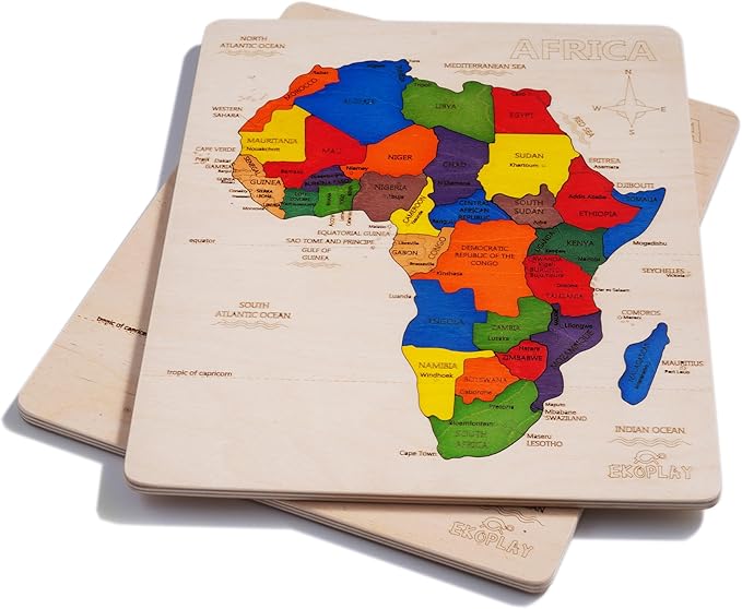 EKOPLAY’s Africa MAP Wooden Puzzle for Kids, 31 Piece Jigsaw Puzzle for School Kids, Learning Educational Toys Gifts for Boys Girls.