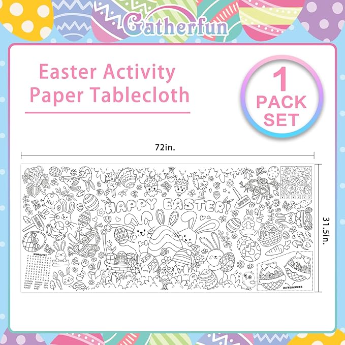 Gatherfun Easter Party Activity Poster - 31.5 x 72 Inches,Easter -Themed Happy Easter Party, Versatile Paper Coloring Banner/Table Cover for School Parties and Special Events Decoration