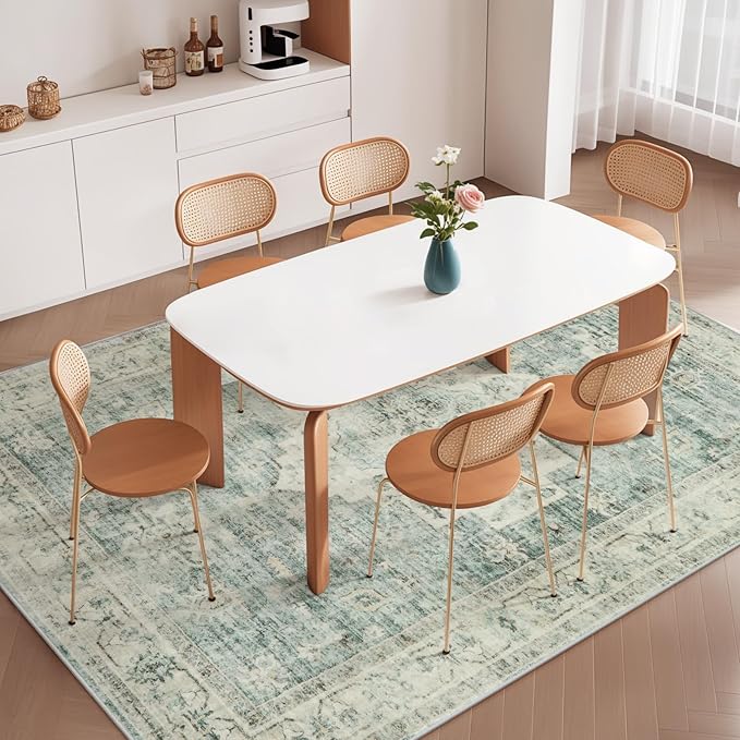 LIVEBOX Washable Area Rug 5x7 Rugs for Living Room Bedroom, Non-Slip Boho Indoor Carpet for Dining Room Office, Low-Pile Farmhouse Soft Carpets for Kids Nursery Playroom, Sage Green