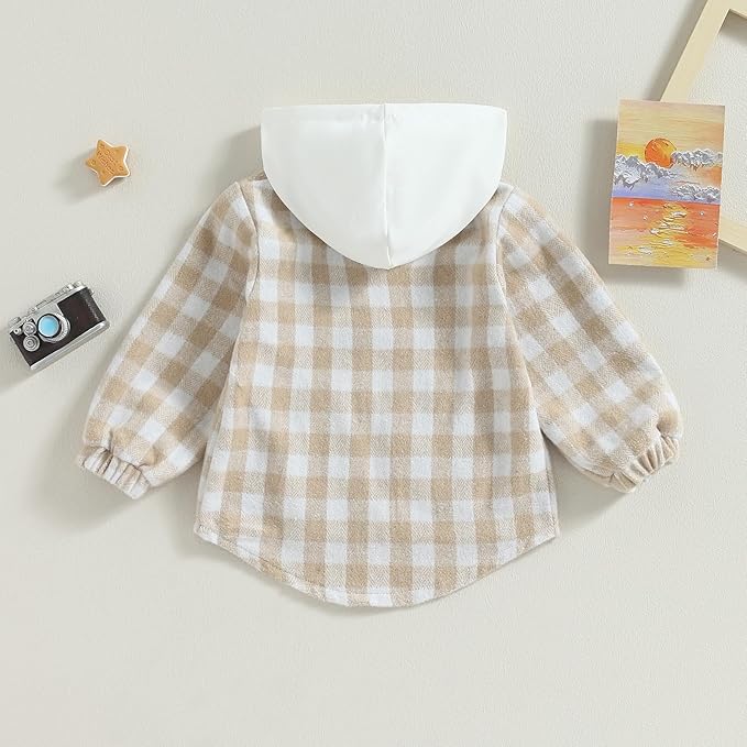 Douhoow Toddler Baby Plaid Jacket Baby Boy GIrl Flannel Hoodies Zip Up Hooded Fall Winter Outerwear Coat