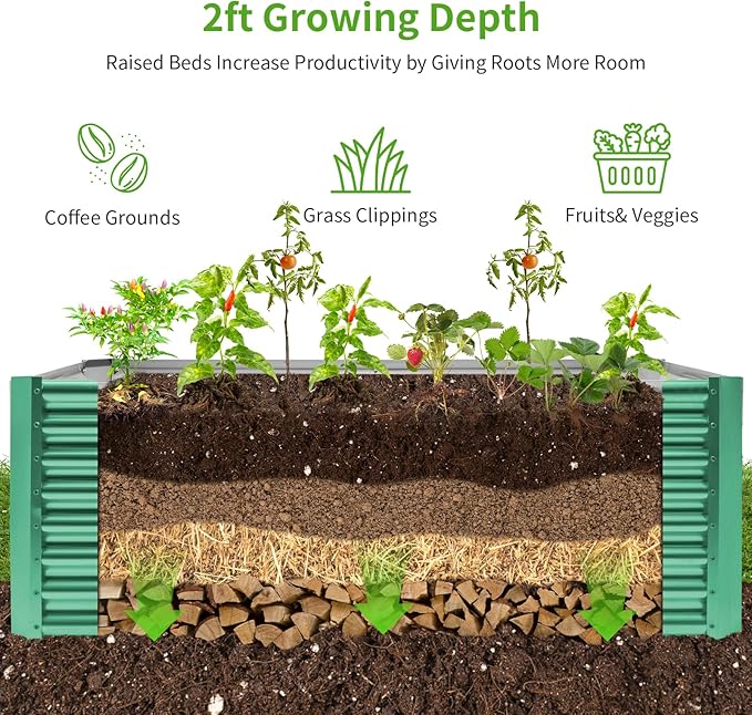 Land Guard 8×4×2 ft Galvanized Raised Garden Bed Kit, Galvanized Planter Raised Garden Boxes Outdoor, Oval Large Metal Raised Garden Beds for Vegetables(Green)…