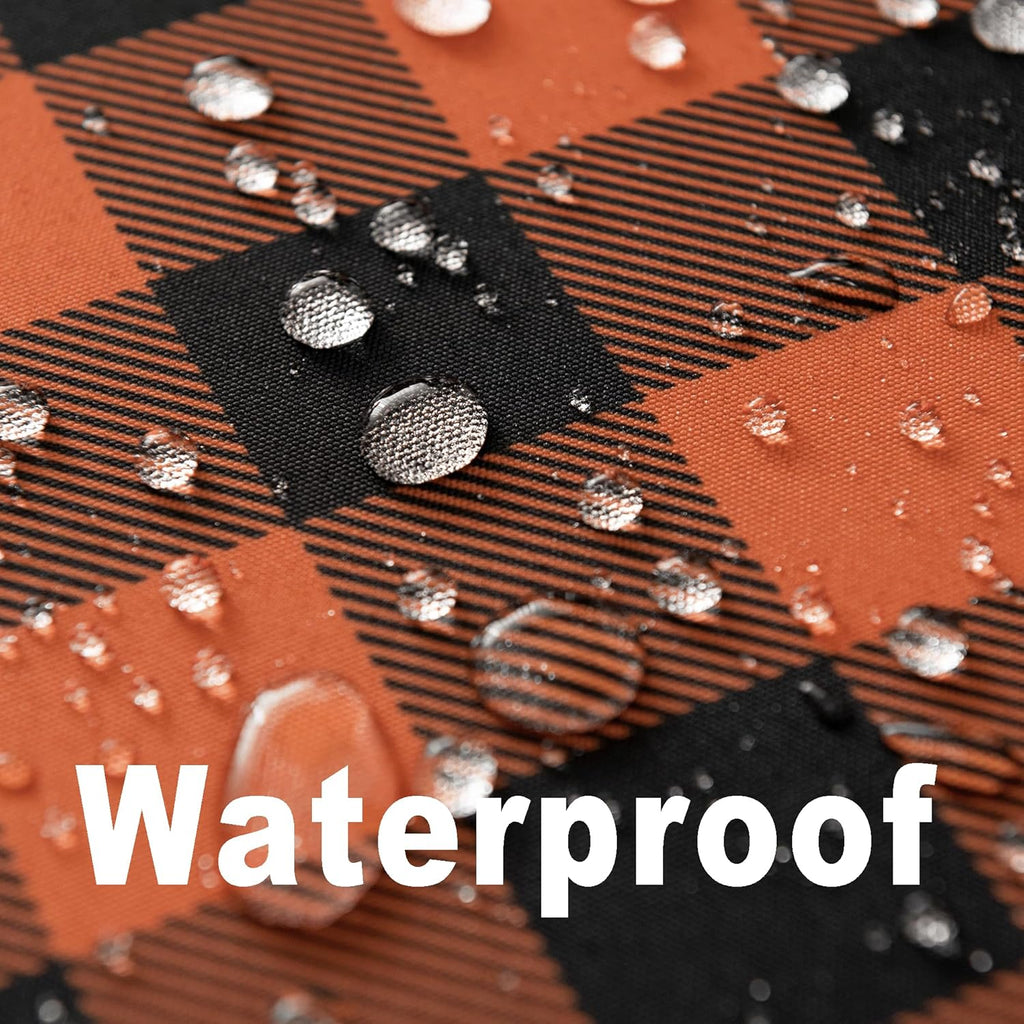 Waterproof Orange Plaid Tablecloth Fabric - Square 58x58 Inch Classic Gingham Checker Halloween Table Cloth for Indoor Use - Fall Tabletop Cover Perfect for Picnics, BBQs, and Parties
