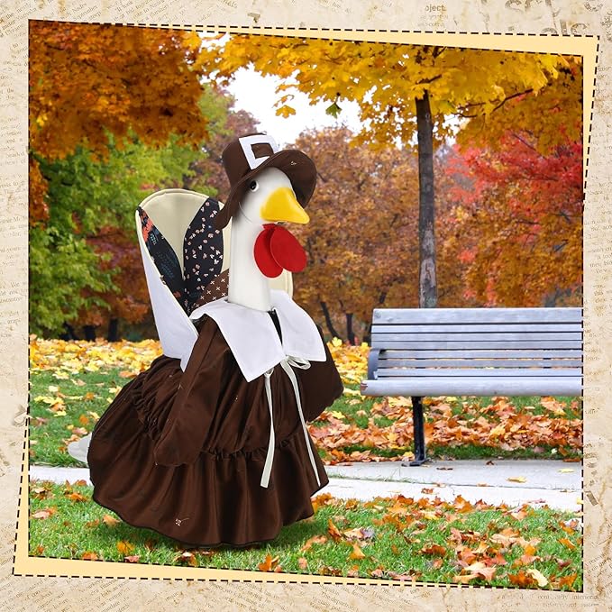 Suzile Thanksgiving Goose Outfit Dresses Clothes for 23" High Cement or Plastic Porch Goose Costume for Yard Lawn Outdoor Garden Patio Statue Xmas Santa Holiday Decor